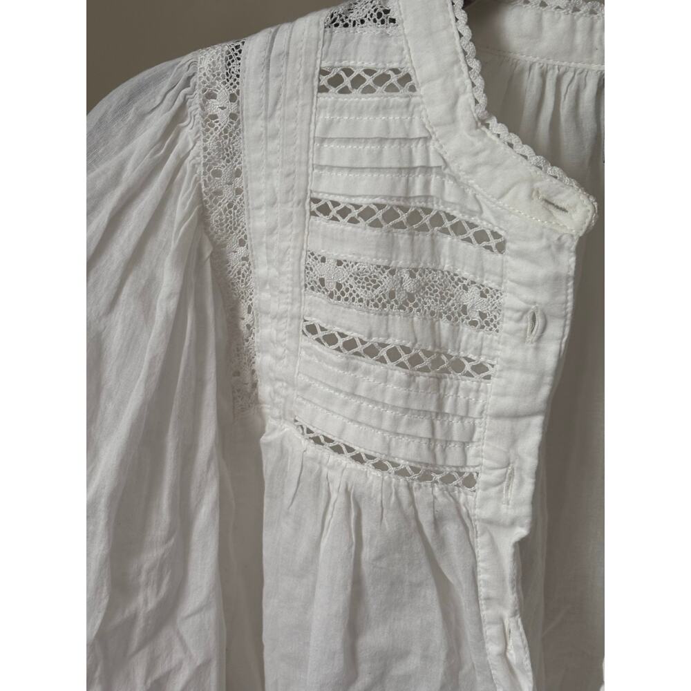 GAP White Lace Peasant Blouse XS Boho Cotton Long Sleeve Cottagecore Top - Picture 5 of 9